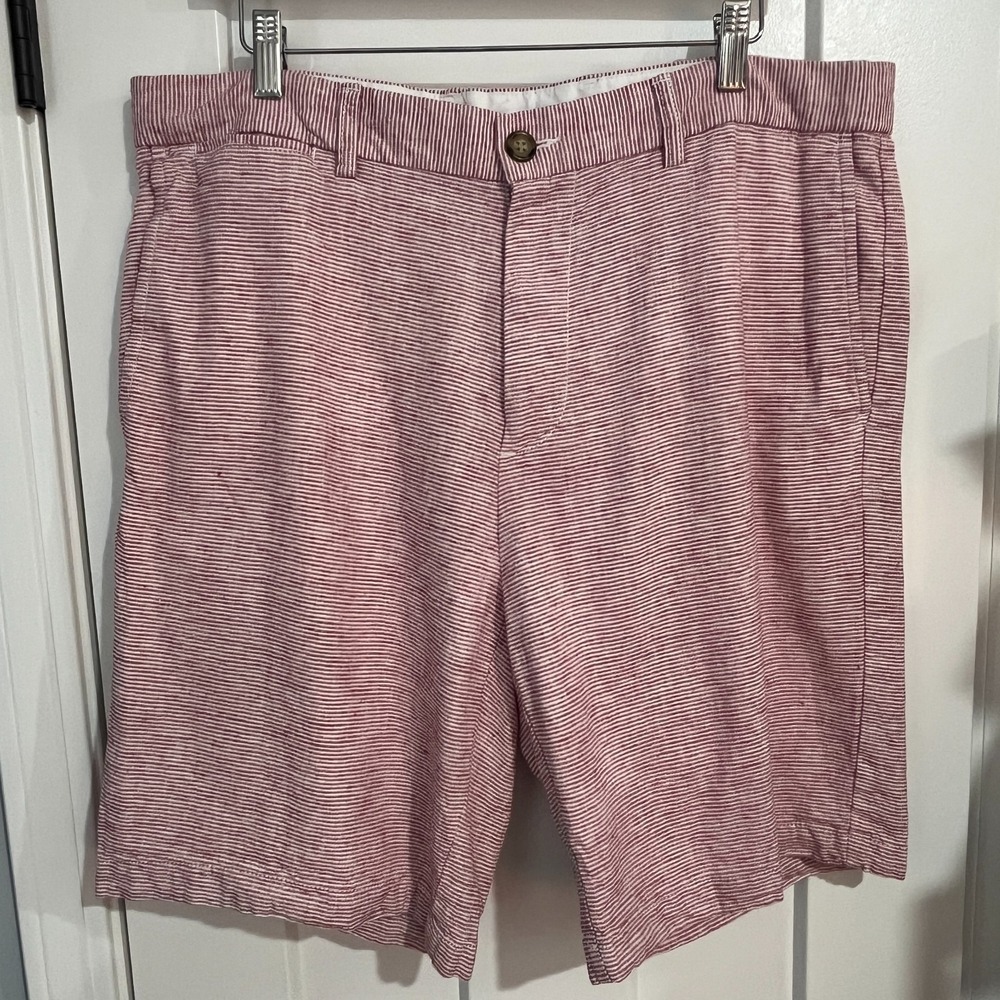 Old Navy Mens Shorts Size 36 Red Stripe Ultimate Slim Flex Linen Blend Nautical